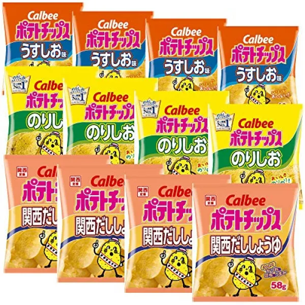가루비 감자칩 칸사이 이고 간장 58gx4 포 얇은 맛 60gx4 포 (풀/모범/직경)해초염 60gx4 포먹어 비교 세트, 본문참고