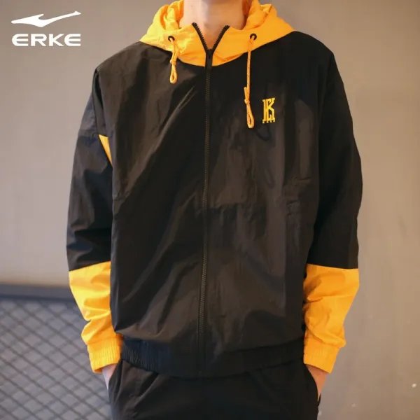 e메디치 남자오버핏코트 훙싱얼커 바람막이 남성 가을 트레이닝후드 상의 와이드 루즈핏 패치워크 블러킹 트렌치코트