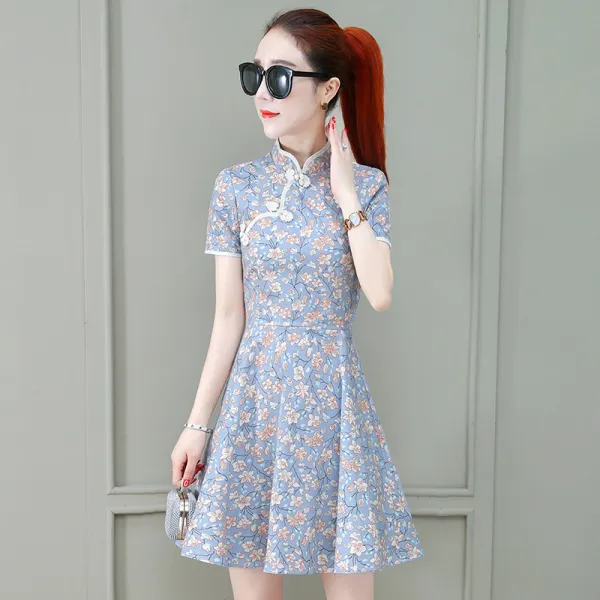 개량형 치파오 원피스 여 0 여름 단신 키 커 보이고 잔꽃 가볍고 숙명적인 스커트