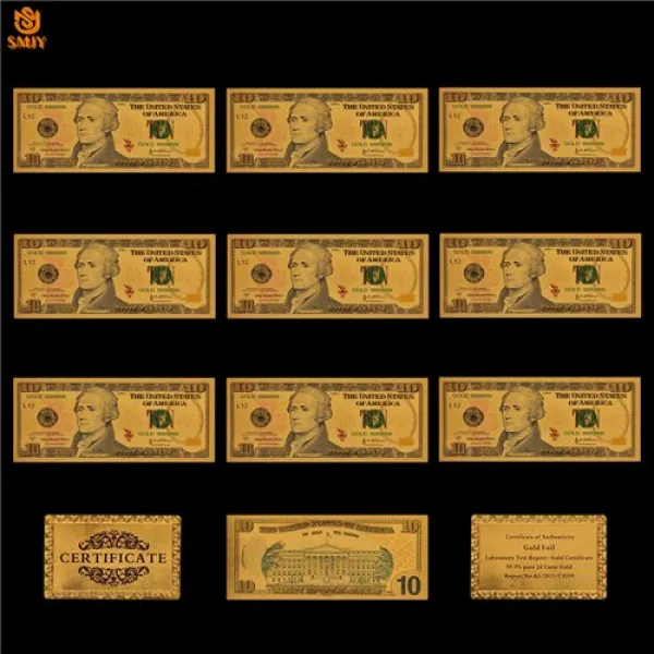 10 개/몫 1928 색상 미국 골드 지폐 2 달러 돈 복제 골드 도금 비즈니스 선물 컬렉션, 다색