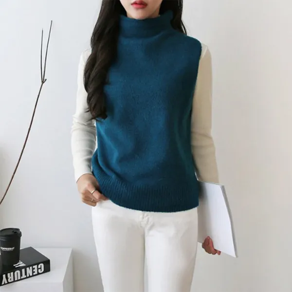 여성 레이어드 돌돌이 목폴라 민소매 니트조끼