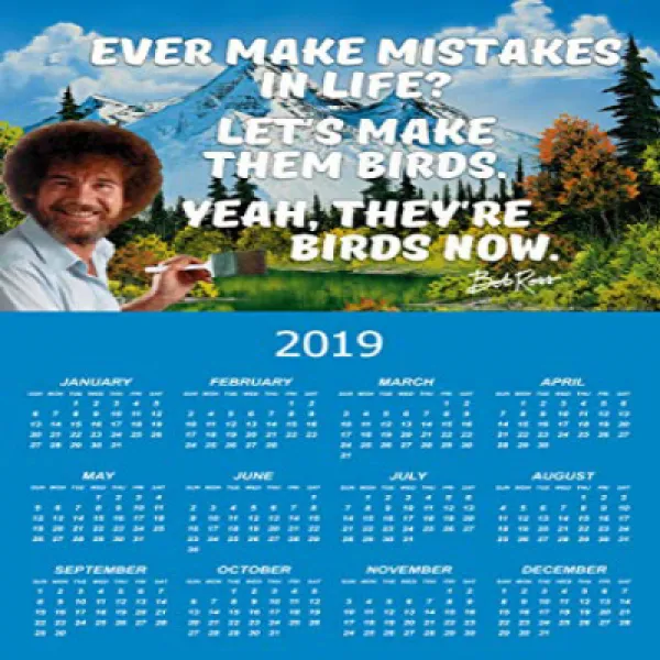 Bob Ross Ever Make Mistakes in Life Quote 2020 Calendar Poster 12x18 inch 밥 로스 적 인생 견적 2020 달력 포스터 1, nullSET