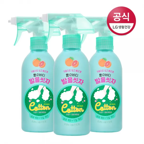 온더바디 발을씻자 코튼 풋샴푸 프레쉬 자몽 민트향, 385ml, 3개