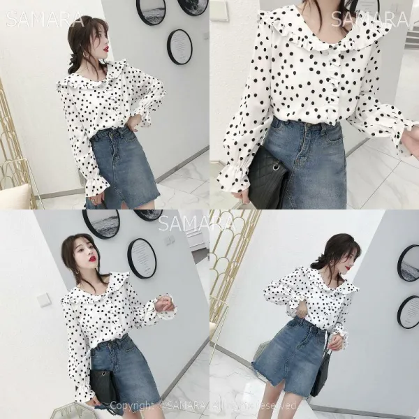 Qterra 특허브랜드 브이넥 쉬폰 귓가에 티셔츠 상의 플레어 셔츠 셔링