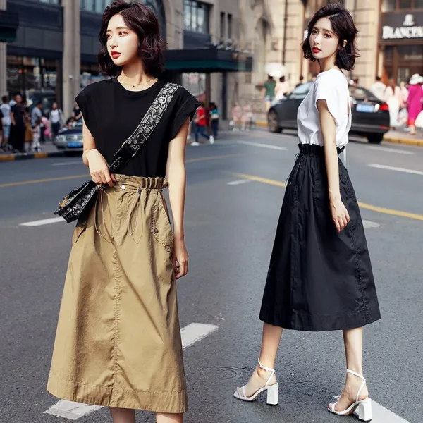 데일리룩 패션 시티 캐주얼룩 반팔티x트렌치 스커트 세트