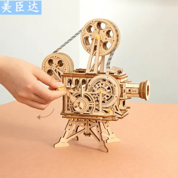 Robotime 나무 비행선 DIY 장난감 나무 수제 그룹 조립, 구식 프로젝터는 사실적으로 영화를 투사 할 수 있습니다, 개