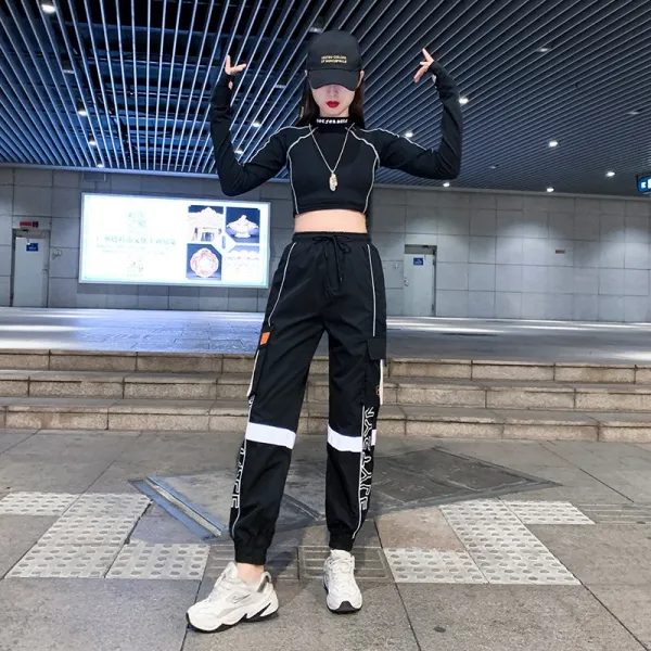 댄스복 재즈 꿍꿍이춤 의류 신제품 가을 스커트운동 무용 단체 연극복장 유행치마 단련 세트, C03-62976블랙+62302블랙