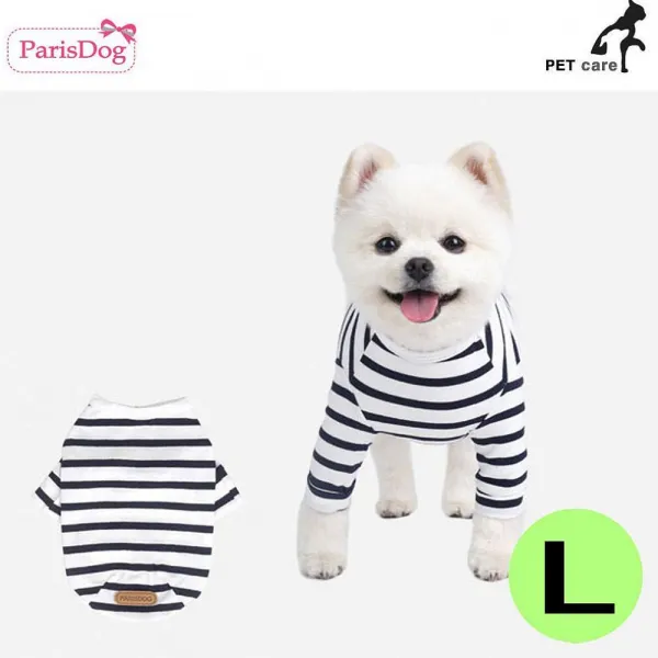 차이나차차 베이직 스트라입 티셔츠 네이비 L 애완용품 강아지 고양이