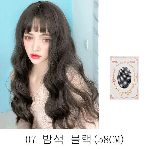 뉴타임즈12 가발 여성 장발 신식 머리끈 긴 웨이브 큰 웨이브 검은 다갈색 양털 웨이브 올레미스트리 QH21 A25, 1세트, 07 밤색 블랙(58CM)