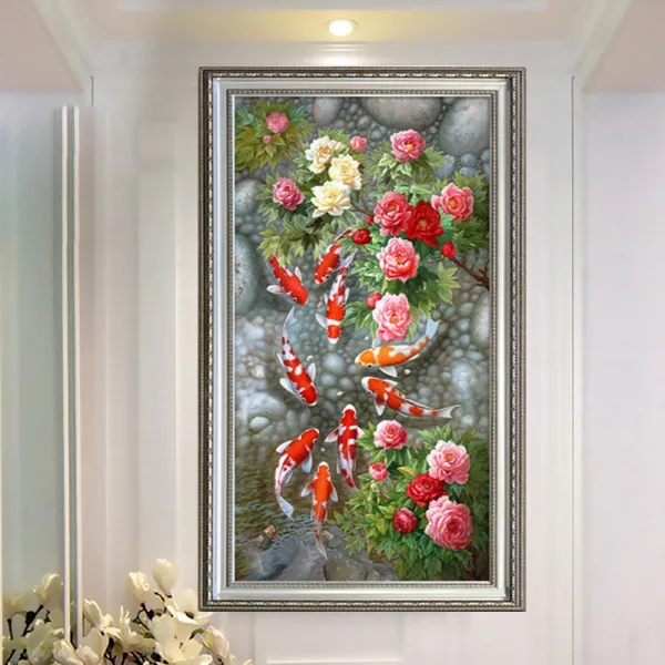 센씨샵 모란꽃과 비단잉어 구어도 보석십자수 DIY키트, 1개, 45cm x 65 cm