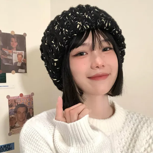 넉넉하다 굵다 털실 모자 여자 가을 겨울 큰 머리 둘레 백 매치 귀 보호대 니트 모자 검은색 얼굴 작다 보온 모자 습하다