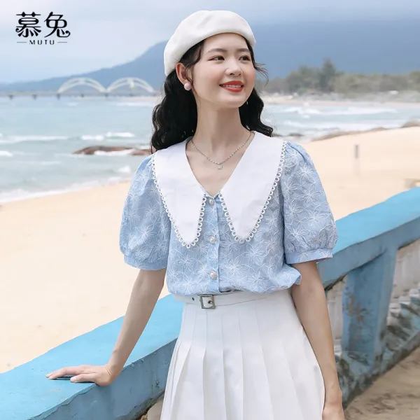 클래식 보이핏 볼륨 여성 여름철이 색다르다 감각 벌룬소매 플랫카라