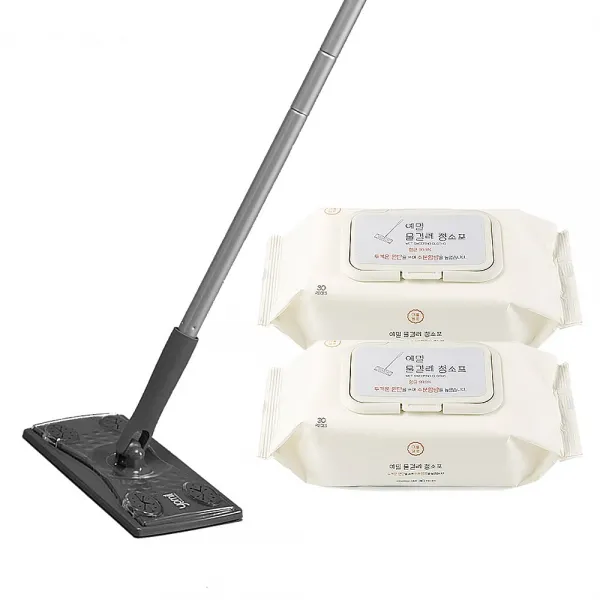 예밀 양면 70g 물걸레청소포 2팩 + 밀대 / 항균 99.9% 더두꺼운 고급캡형