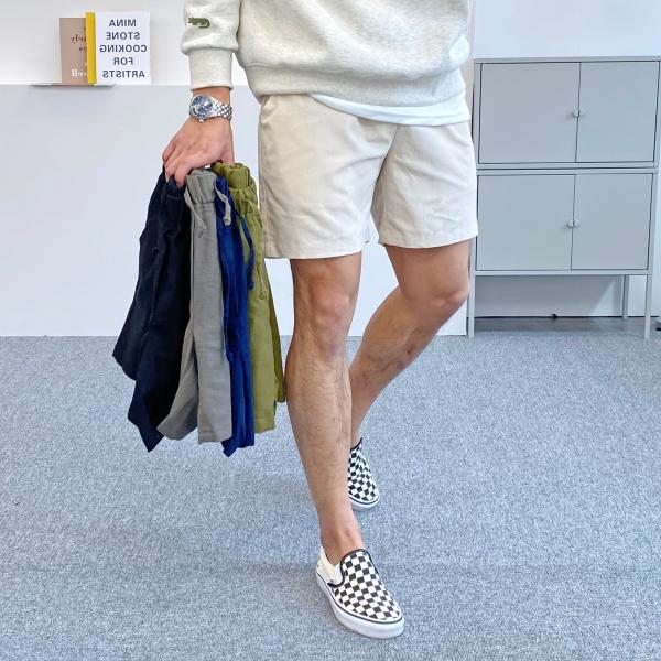 간빠레 베이직 4부 허리밴딩 린넨 반바지 블랙