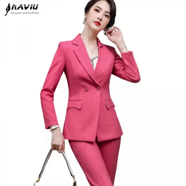가을 새로운 패션 비즈니스 바지 정장 여성 공식적인 긴 소매 슬림 블레이 저와 바지 Office Ladies Work Wear