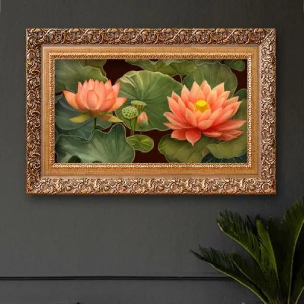 일음샵주_연꽃그림액자 풍수그림 돈들어오는 꽃그림 55엔틱G3 연꽃그림액자소품 인테리어연꽃액자 벽걸이액자 액자 사진소품**em피, 령~*