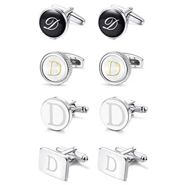 LOYALLOOK 4 쌍 남성 초기 편지 셔츠 커프스 단추 새겨진 셔츠 커프스 단추 알파벳 세트 패션 현혹 턱시도 커프스 단추 비즈니스 웨딩 아