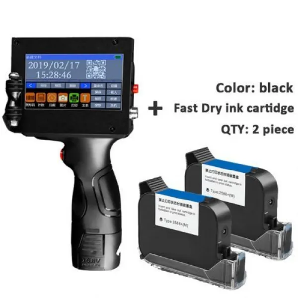 [해외] 잉크젯 라벨 프린터 로고만료 날짜배치 코드일련 번호라벨바코드QR 코드 용핸드 제트 핸드 헬드 열, add 2 black cartidge