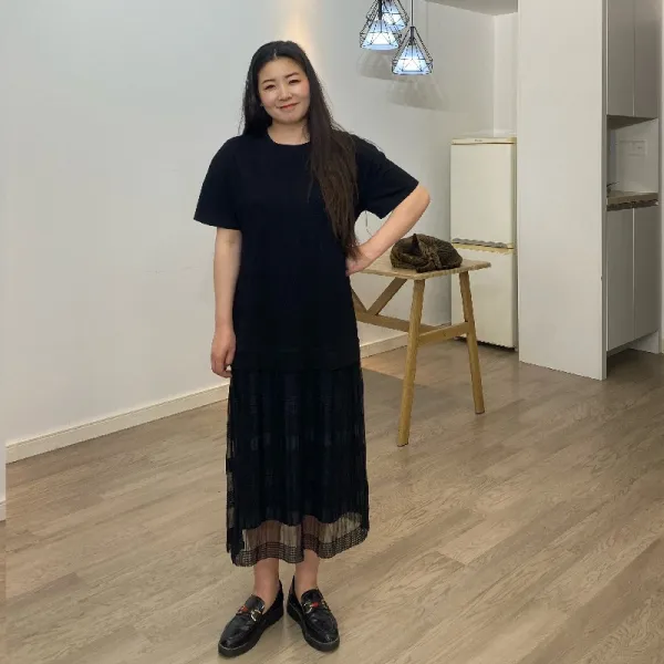 쉬폰롱원피스 블랙 발목까지 올라오다 2022 년 여름 크티셔츠 4759137800