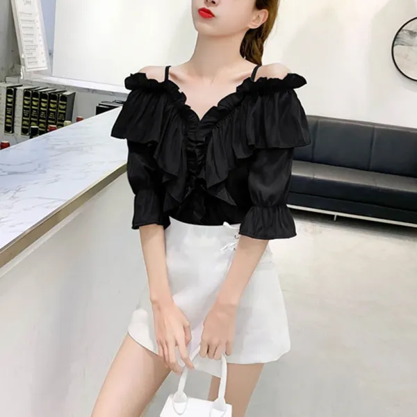 kirahosi 여성 여름 반팔 쉬폰 빅사이즈 블라우스 데일리룩 패션 195 Ecb9ob