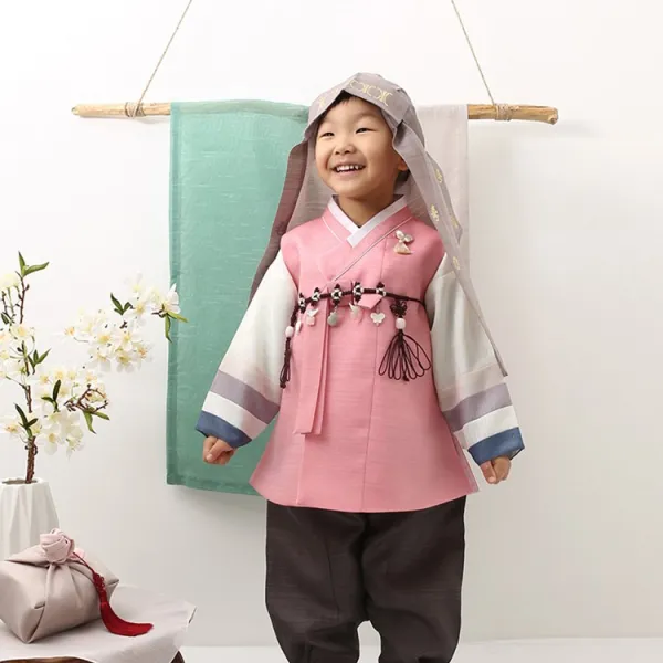 오월한복 은설 산호색 사동 저고리 남아 전통 한복