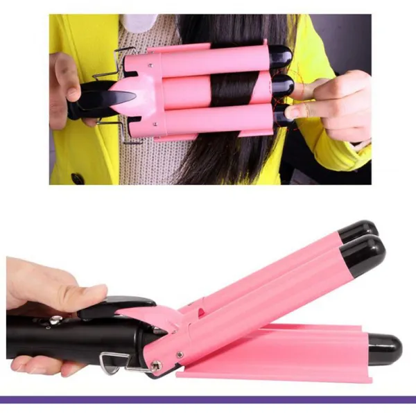 전문 헤어 컬링 아이언 세라믹 트리플 배럴 헤어 컬러 아이언 헤어 웨이브 완드 스타일링 도구 20mm Pink