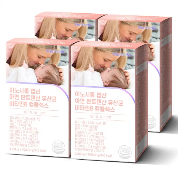 퍼펙토 이노시톨 엽산 아연 판토텐산 유산균 비타민B 컴플렉스, 4박스, 30포