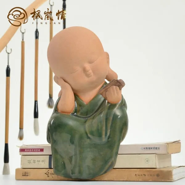 풍람정 수공예품 송경도자기 스님 장품 창의 비즈니스 중국식 선물 다실 서가 현관 공예품 도자기 장식품은 길이 12* 너비 10* 높이, 단일상품