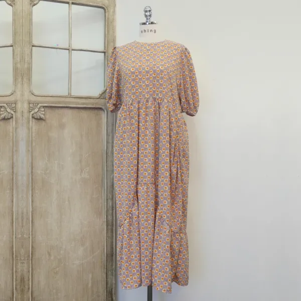 플로럴 퍼프소매 루즈핏 봄 반팔 롱원피스