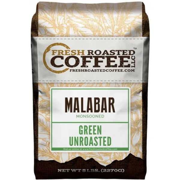 Fresh Roasted Coffee LLC 녹색 불 로스트 인디언 몬순 말라 바르 커피 원두 5 파운드 백, 1, 단일상품