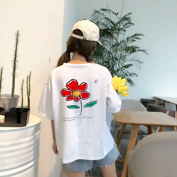 박시신얼짱귀요미꽃프린트반팔루엣학생규미녀조[티셔츠0010]
