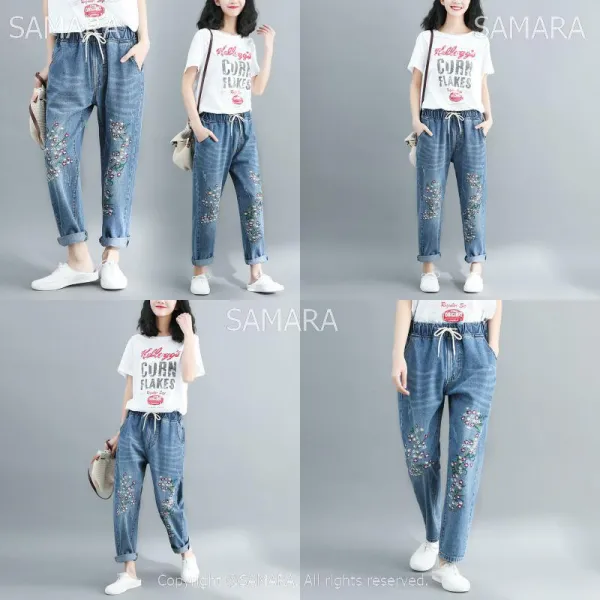 Qterra 특허브랜드 B1003 여자 청바지 자수 빅사이즈 배기팬츠 데님 팬츠