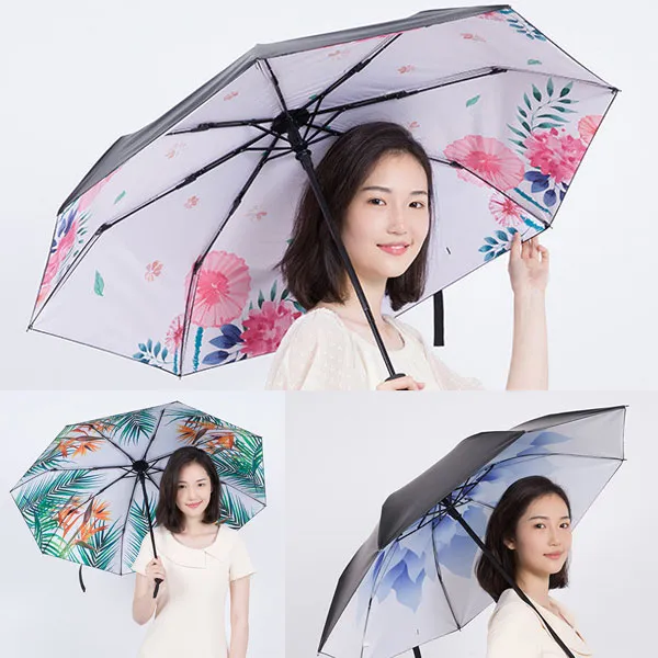 아톰 Uv 104 바깥쪽 암막코팅 안쪽 프린팅 플라워 양산 우산 겸용3단