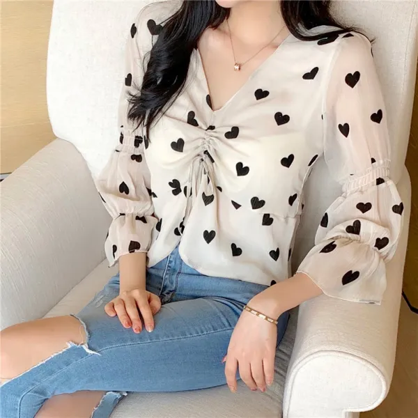  제로의옷장 여성셔츠 하트도트 주름 크롭 Bg0520s03