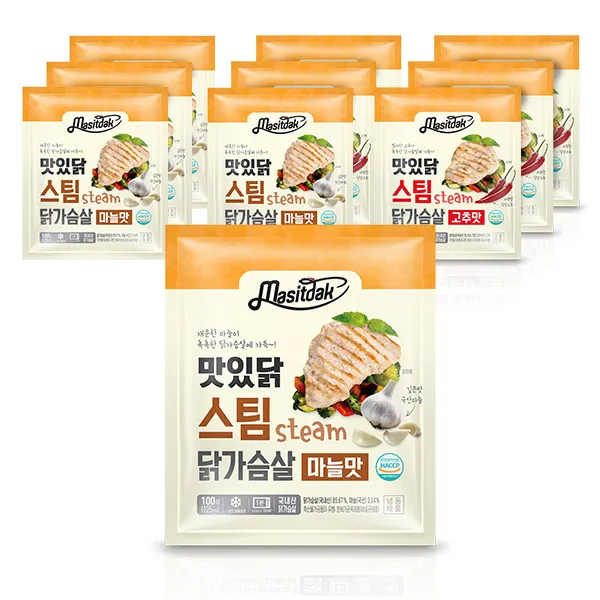 맛있닭 스팀 닭가슴살 혼합구성, 10팩(고추5+마늘5)