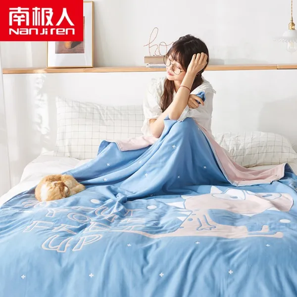 차렵이불 Nanjiren순면 타월담요 싱글 무릎담요 여름시즌 얇은타입 이불 4층 거즈 낮잠 에어컨 담요 여름이불, C06-숙고