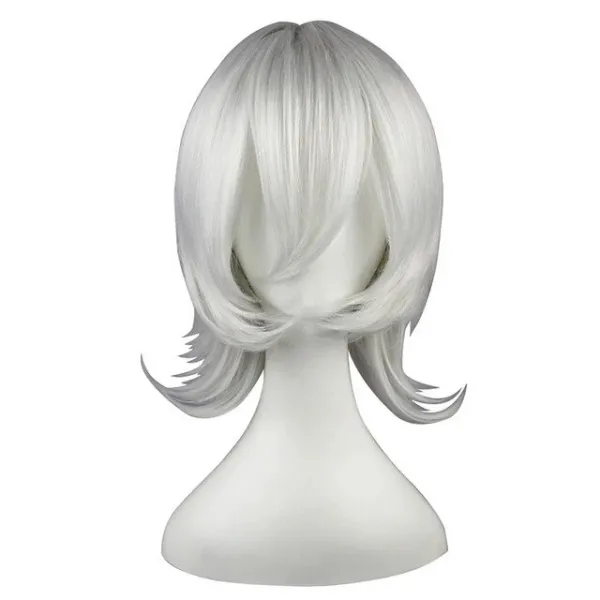 HAIRJOY 남자 여자 보라색 코스프레 가발 짧은 곱슬 머리 계층화 된 합성 머리 파티 가발 7 색상 사용 가능, 01 12inches, 04 silver grey