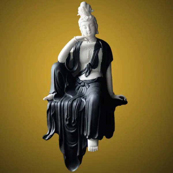 불교용품 좌식 관세음보살 불상 7종택 새차고사, 은색 검은 색 천과 흰색 얼굴-단일 불상