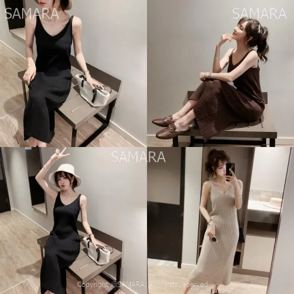 Qterra 특허브랜드 나시원피스 빅사이즈 여성 이너 슬림핏 미디 니트