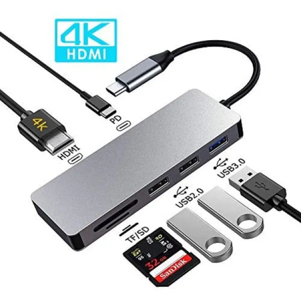 RayCue usb c hub 7 in 1 macbook pro 1315인치 어댑터 액세서리 3.02.0 포트 tfsd 카드 판독기 4k hdm, 상세 설명 참조0