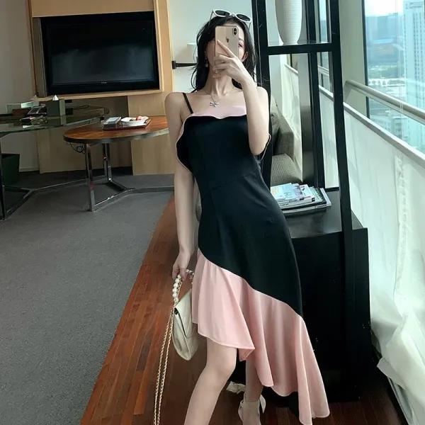 끈나시 슬립 섹시 양장 미니 드레스다 평소 슬림핏 여름 롱언발란스원피스 여성