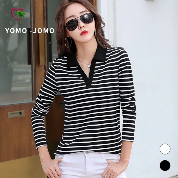 요모조모 여성 간절기 카라넥 컬러드 포인트 긴팔 티셔츠 YJS356