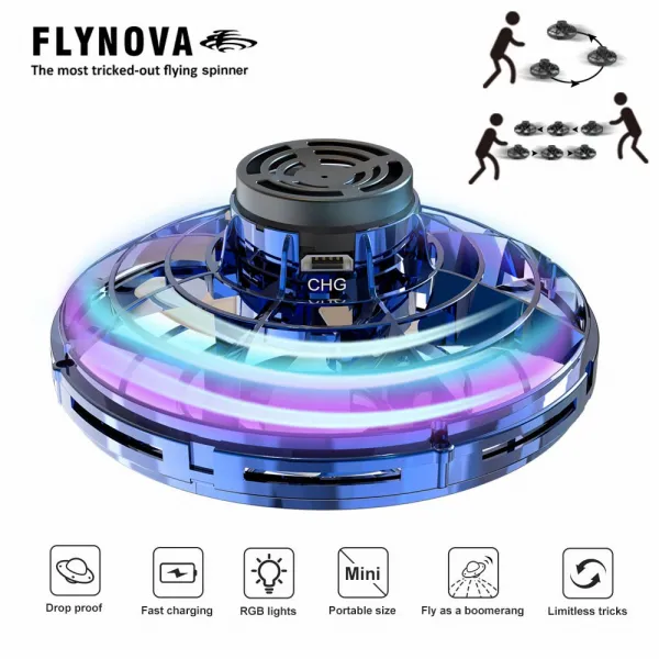 Flynova UFO 핑거팁 업그레이드 비행 자이로 플라잉 스피너 감압 장난감 성인 및 어린이용 크리스마스 선물, Blue