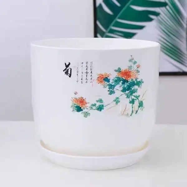 ZZJJC 레진화분 모조세라믹 PP 친환경 플라스틱 실내 식물화분 특대호 녹다육군자 난초 화분, 국화(구멍 있음) 트레이 비도자기 함유