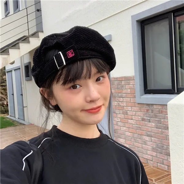 가을 겨울 전후 착용 가능~ins 바람 한판 코르덴 베레모 자녀 추동 복고화가 웨딩드레스 모자여사 블랙 M(56-58cm)