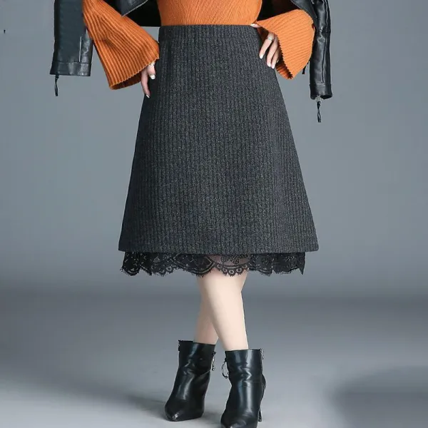Qterra 특허브랜드 하이웨이스트 롱 니트 미디 스커트 레이스