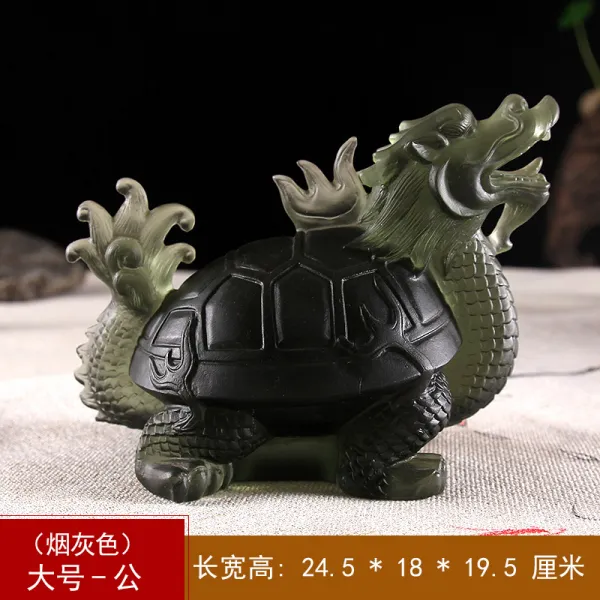 와이유 거북용 유리용거북장식품장수홈진택장식품현관조재풍수축수생일선물공예 라지 스모크 그레이
