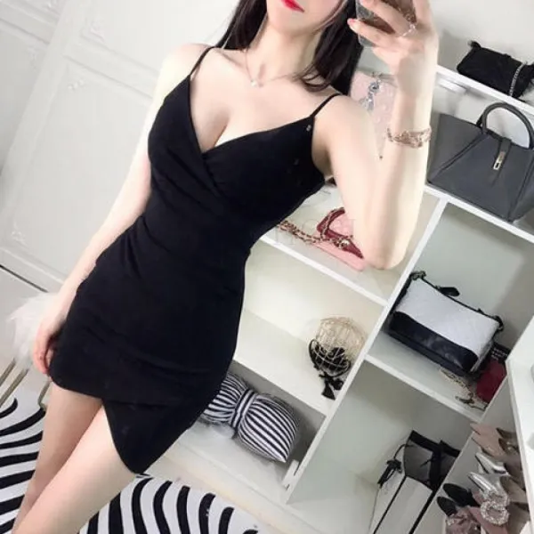 kirahosi 여성 섹시 원피스 홀복 파티복 미니 슬림핏 끈나시 룩 걸그룹코디 14호 BV4z0o2