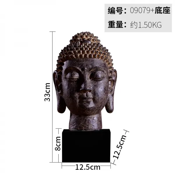 태국식 복고풍 살집있는 불상 머리 불교용품, 받침대 포함E