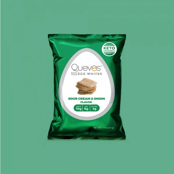 Quevos 케토 흰자 칩 + 단백질 섬유 글루텐 콩 프리 유당 프리 12팩 (1.1oz 각 팩) (사워 크림 어니언), 선택, 상세설명참조